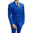 thumbnail image 3 of 2023 Casual Sky Blue Men Suits Double Brested  Lapel  Gold Button Groom Wedding Tuxedos Best 2 Pcs Blazers Jacket Pants Set, 3 of 7