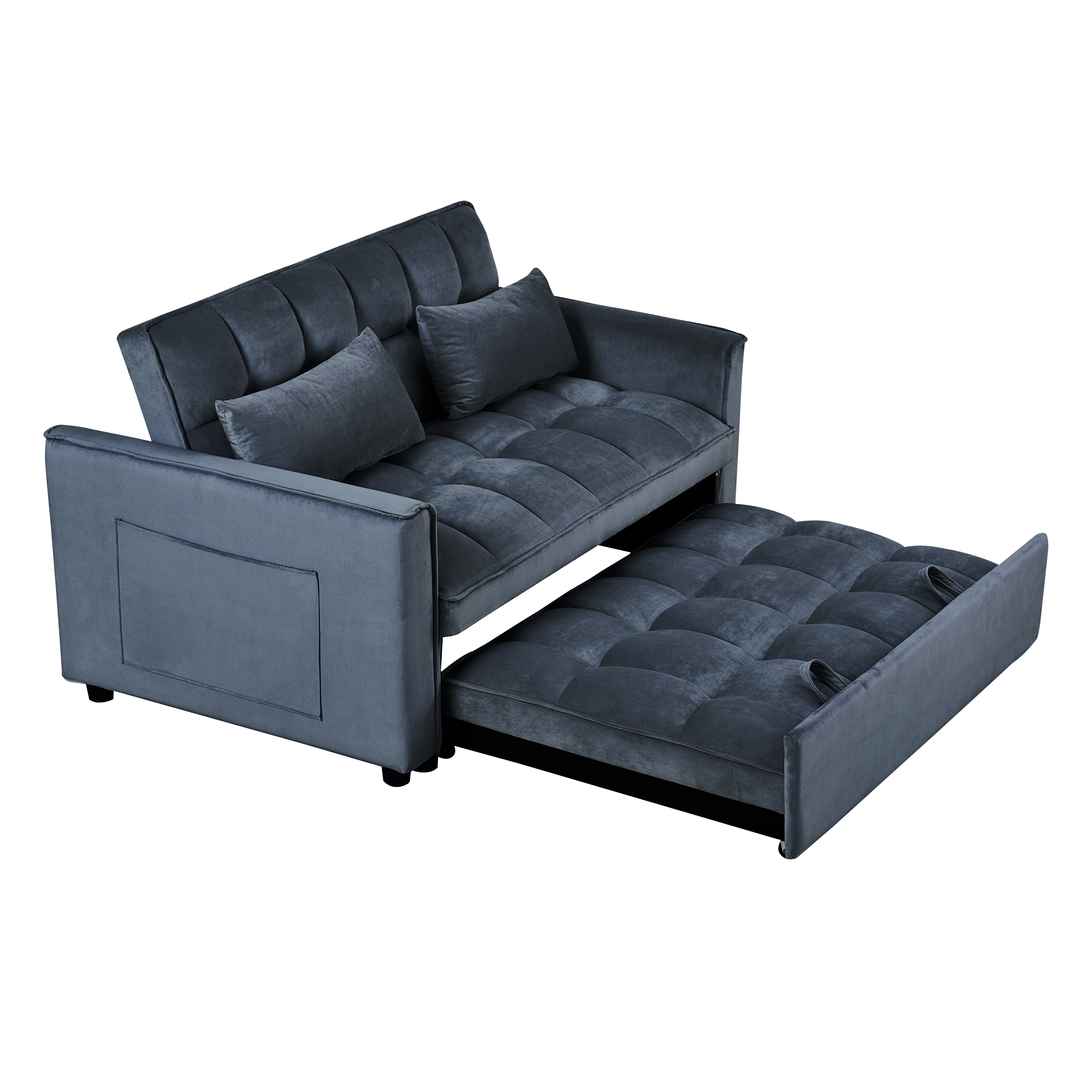 Gewnee 3 in 1 Convertible Sleeper Sofa Bed,Pull Out Couch Bed,Adjustable Backrest,Loveseat with Pillows & Pockets for Living Room,Apartment.Black