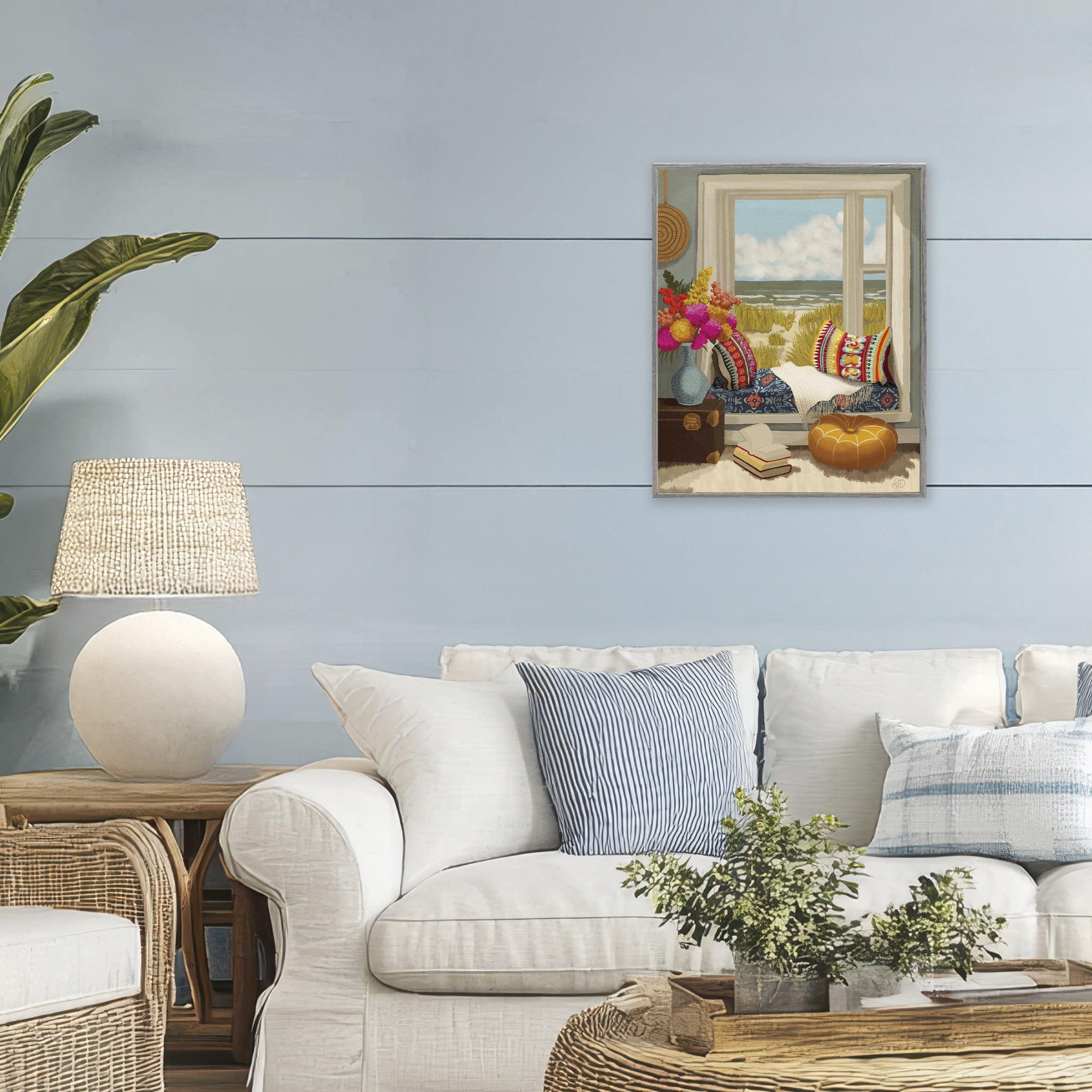 Stupell Industries Coastal Vacation Window Seat Gray Framed Giclee Art, design by Lisa R Dumm