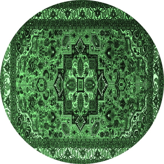 Ahgly Company Indoor Round Medallion Emerald Green Traditional Area Rugs, 7' Round
