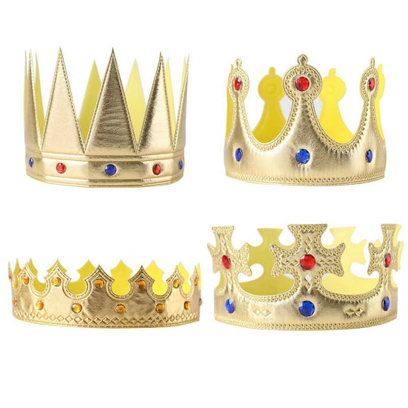 4Pcs Regal Gold King Crown, Soft Royal Prince Costume Crown for Boys Girls Birthday Gift Halloween Party Accessories