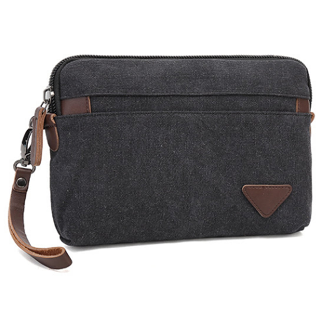 Canvas Wristlet Bag Large Clutch Wallet Purse Zipper Pouch Handbag Organizer with Leather Strap for Women Men