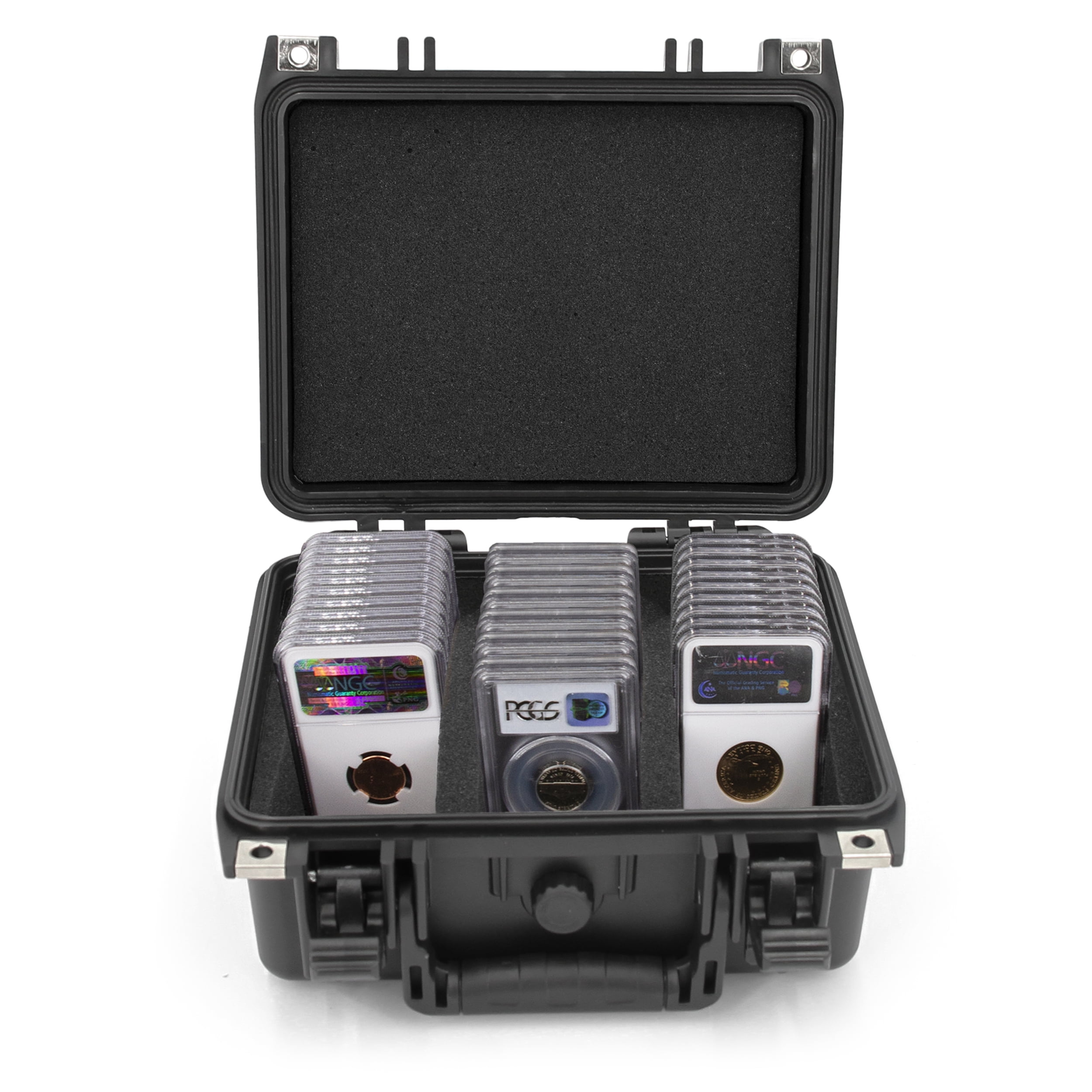CASEMATIX Graded Coin Case Fits 40+ PCGS or NGC Coin Slabs, Waterproof Coin Storage Box with Customizable Foam for Collectors - Case Only