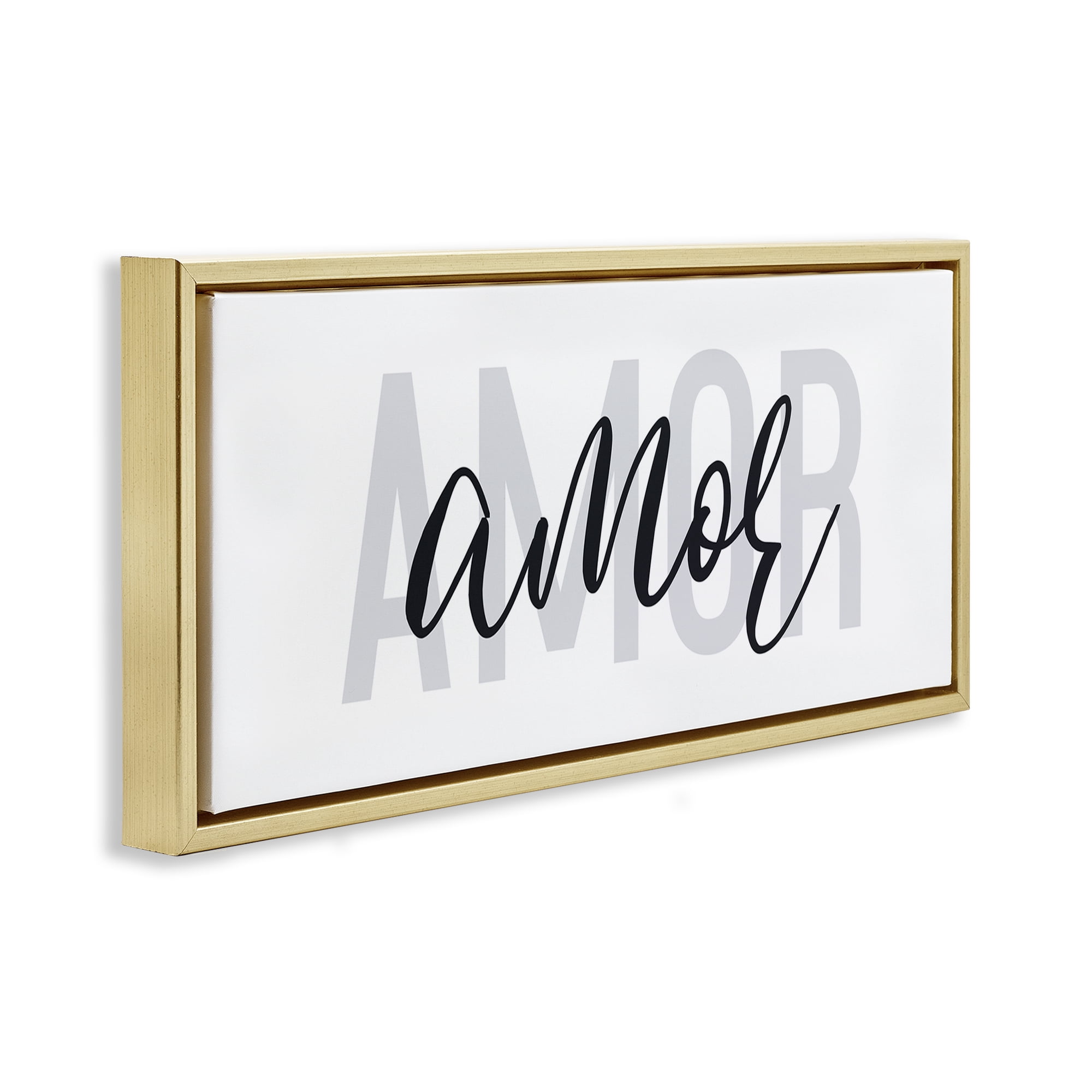 Stupell Industries Amor con Diseño Minimalista Typography and Symbols Painting Gold Floater Framed Art Print Wall Art, 31 x 14