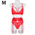 thumbnail image 1 of Conjunto de ropa interior de encaje floral de 3 piezas para mujer, sujetador sexy, bragas, liguero, rojo, M AweSitey XX000052-10, 1 of 7