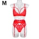 thumbnail image 1 of Conjunto de ropa interior de encaje floral de 3 piezas para mujer, sujetador sexy, bragas, liguero, rojo, M Advancent XX000052-10, 1 of 7
