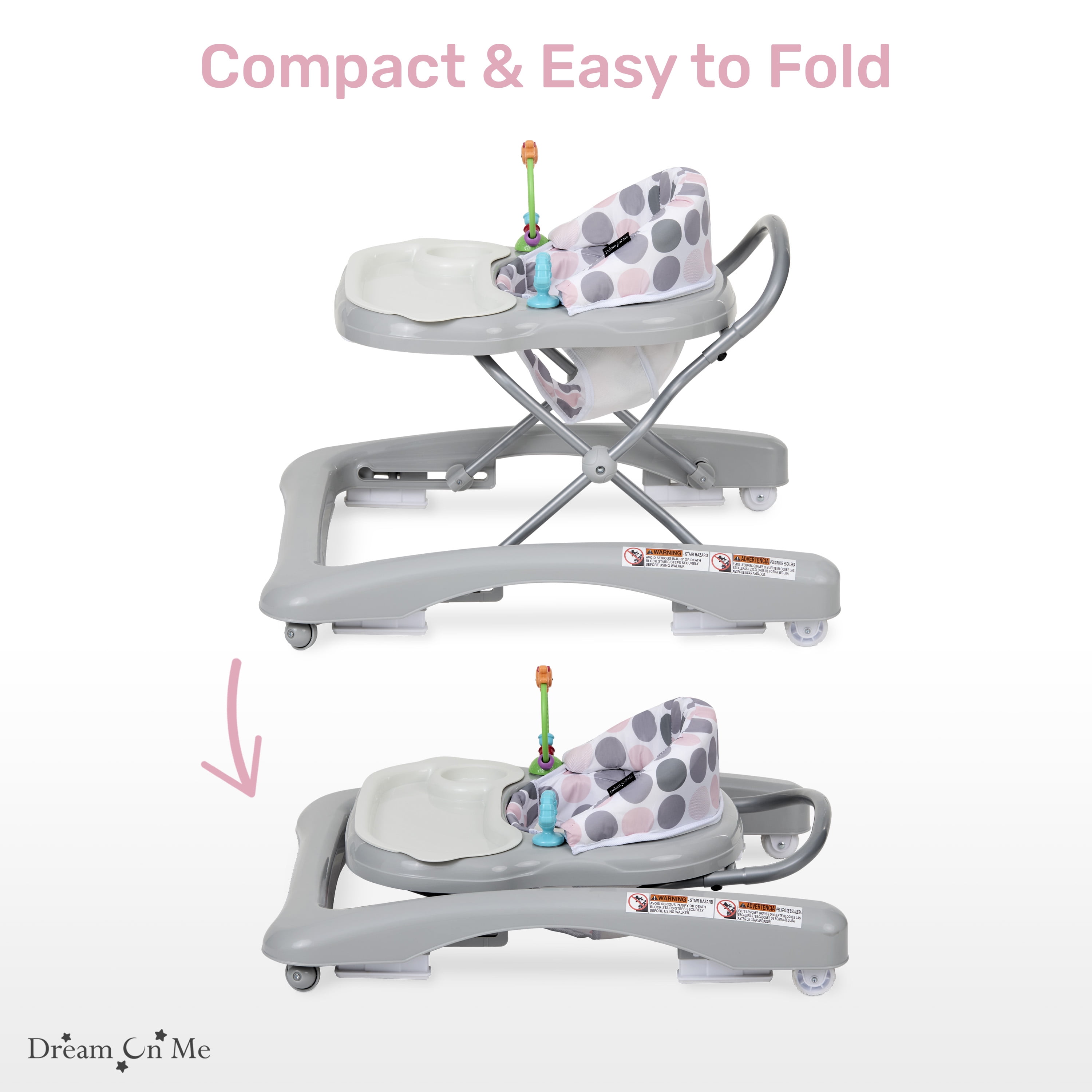 Dream On Me Mia Foldable 2-in-1 Baby Walker, Gray