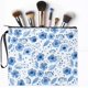 thumbnail image 4 of Bolsas de maquillaje con diseño de flores azules para mujer, neceser de viaje con diseño de acuarela y cremallera, estuche multiusos para lápices, neceser, mordaza, 4 of 9