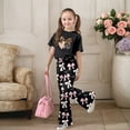 thumbnail image 2 of Gaexia Girls Size 9/10 Outfits,Valentine's Day Girls Outfit Cute Bow Heart Print Short Sleeve Top With Flare Leg Pants Toddler Two Piece Matching Fashion Clothes,8-9 Years, 2 of 6