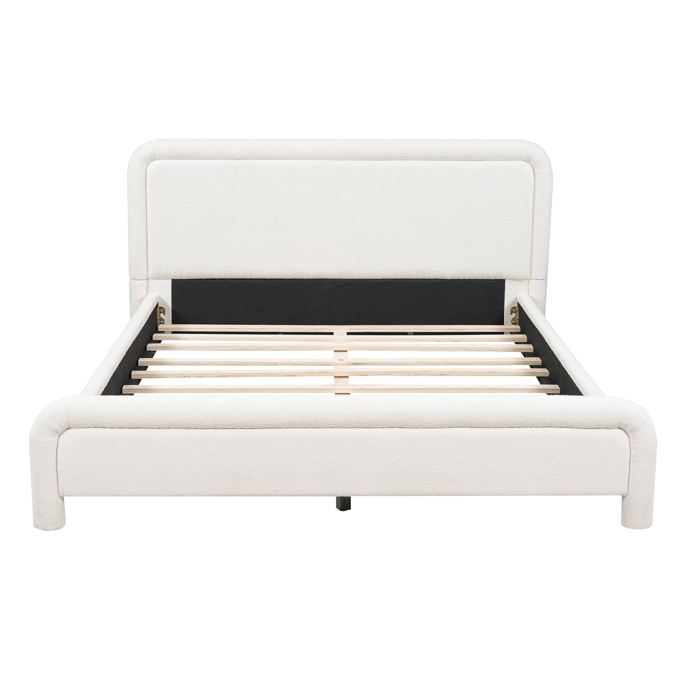 Christopher Knight Home Modern Queen Upholstered Platform Bed Frame with Curved Headboard, White