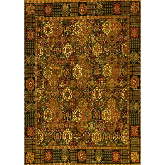 Ahgly Company Machine Washable Indoor Rectangle Persian Yellow Traditional Area Rugs, 5' x 7'