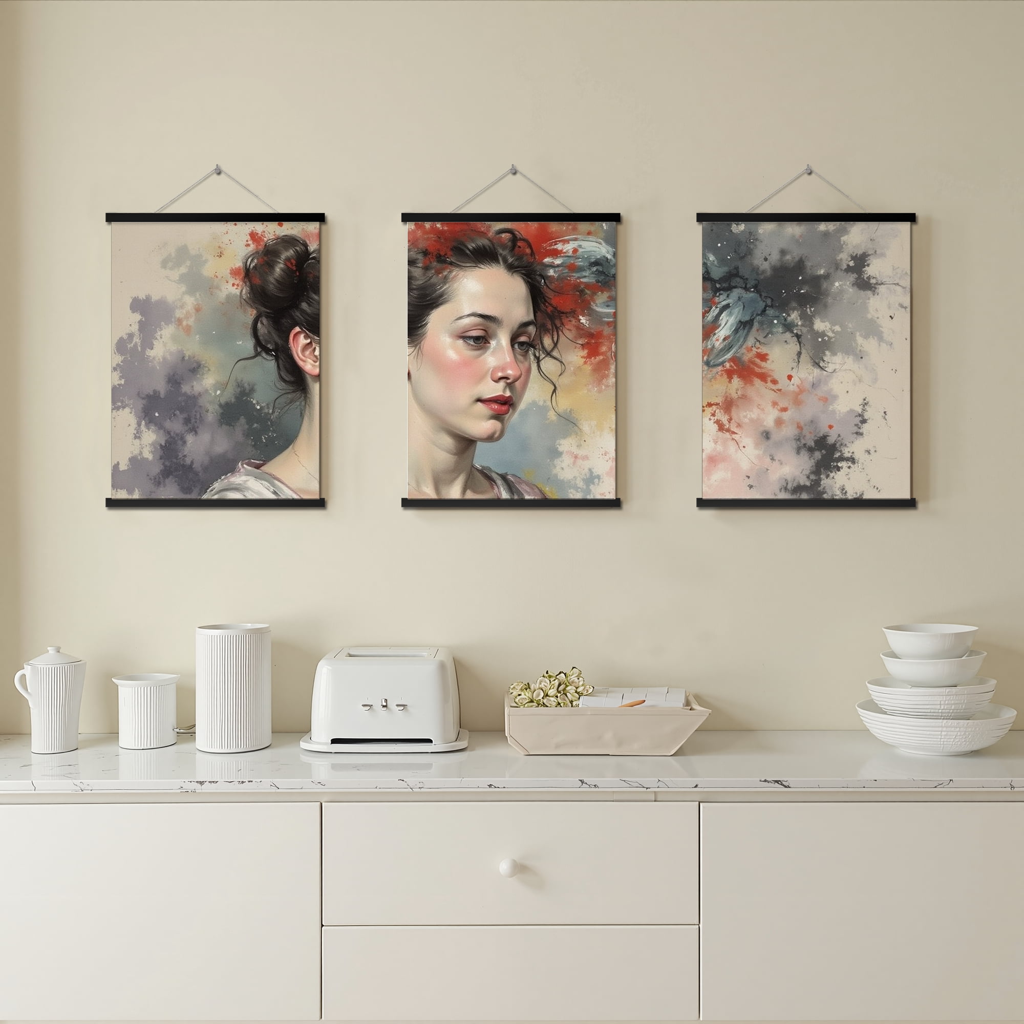 MAYEERTY Modern Abstract Wall Art Painting, Living Room Decor, Black Hanging Rod Frame, 15.7"x11.8"