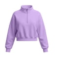 thumbnail image 3 of AKOEE Girls' Crop Sweatshirts Half Zip Plain Pullover Cotton Long Sleeve 5-16Y Sports Casual Loose Fall Tops (9-10 Years, Purple), 3 of 7