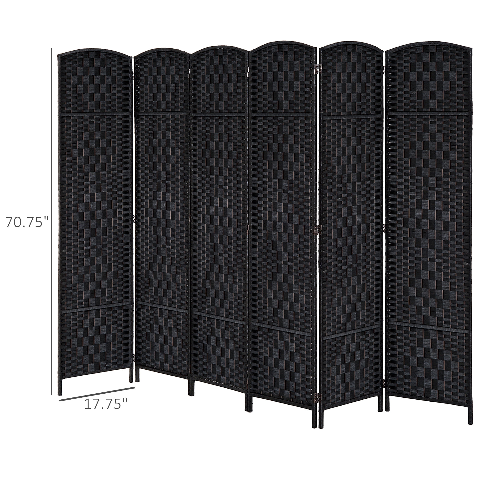 HOMCOM 6' Tall Wicker Weave 6 Panel Room Divider Privacy Screen - Black