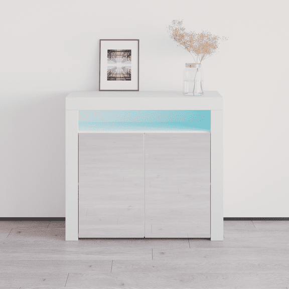 Milano Sideboard 2D Matte Body Two High Gloss Doors 16 Colors LED, White/Black