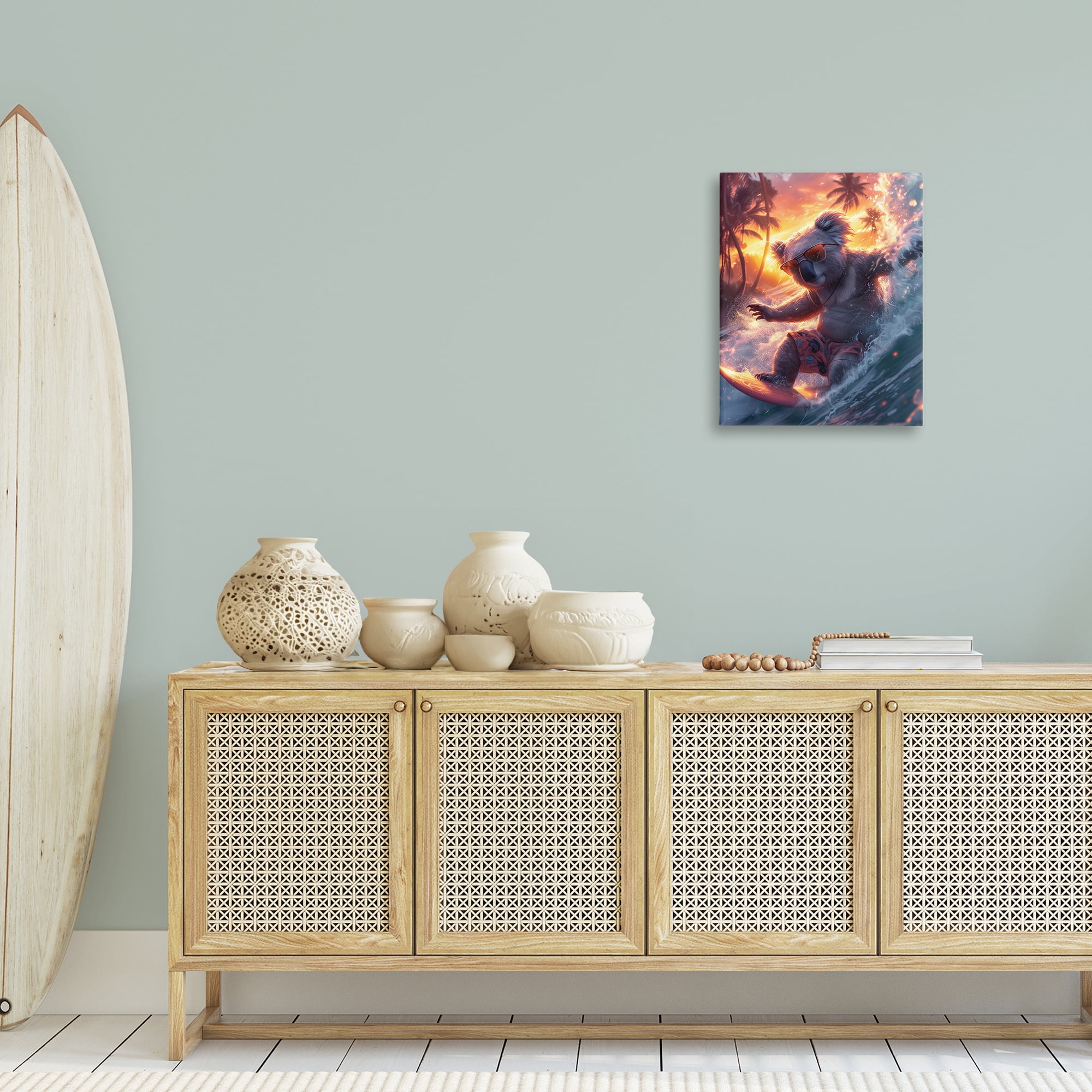 Stupell Industries Surfing Tropical Koala Coastal Painting Gallery Wrapped Canvas Art Print Wall Art, 16 x 20