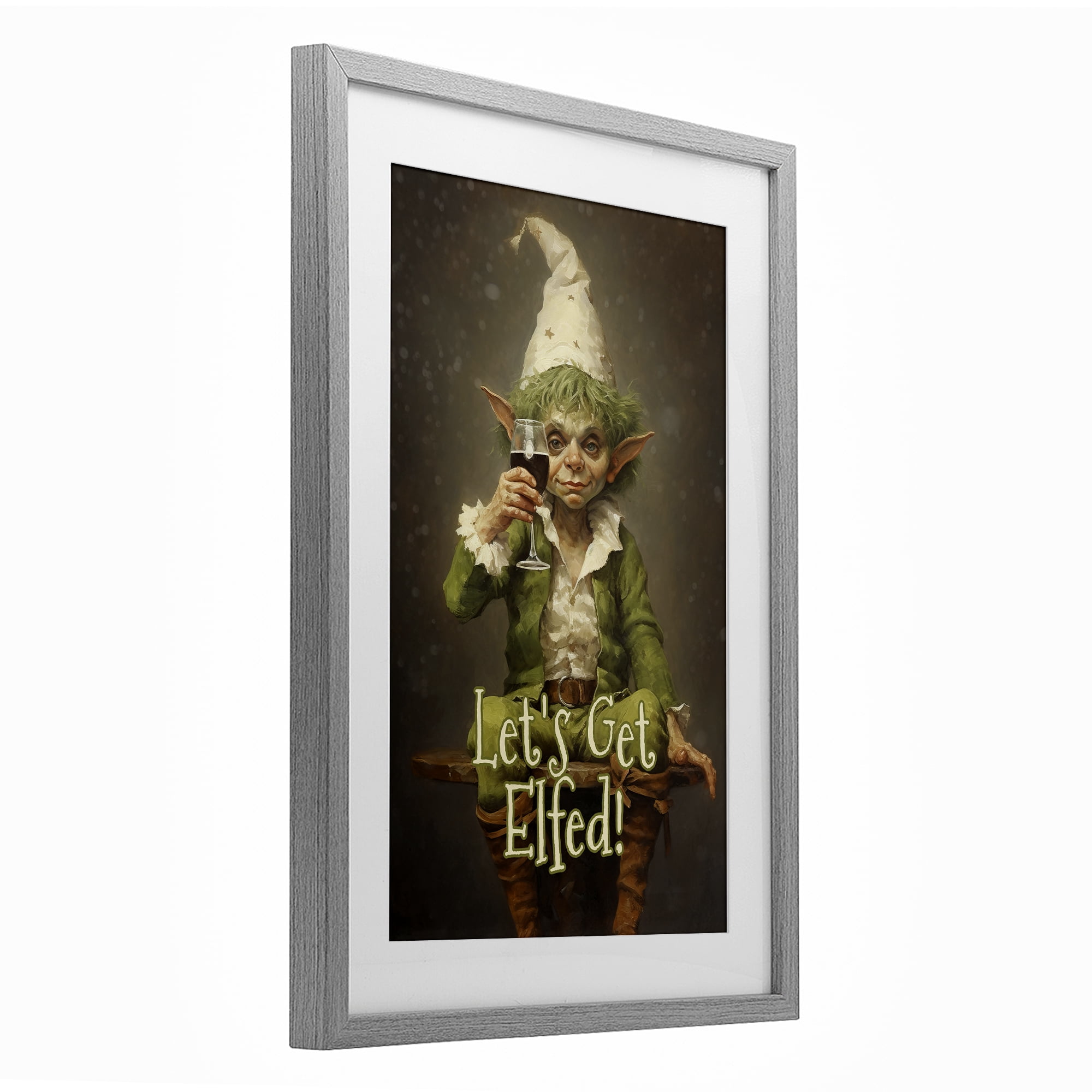 Stupell Industries Let's Get Elfed Gray Framed Print Under Glass, design by Tina LeCour