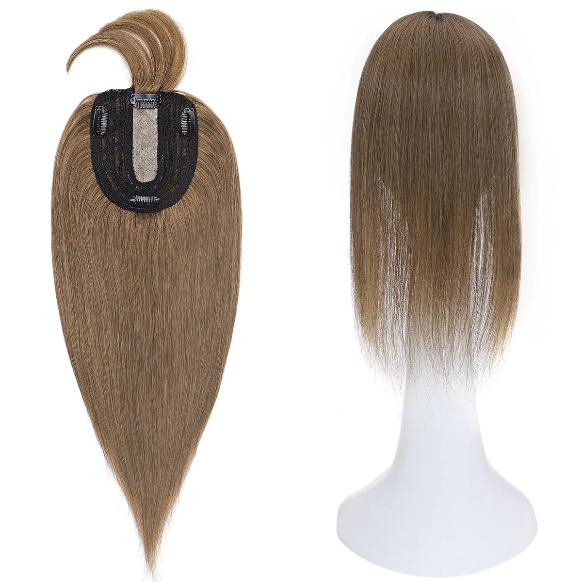 SEGO Clip in Hair Extensions Human Hair Toppers with Bangs 100% Real Human Hair Topper for Thinning/Loss Hair Natural Black Hair Pieces