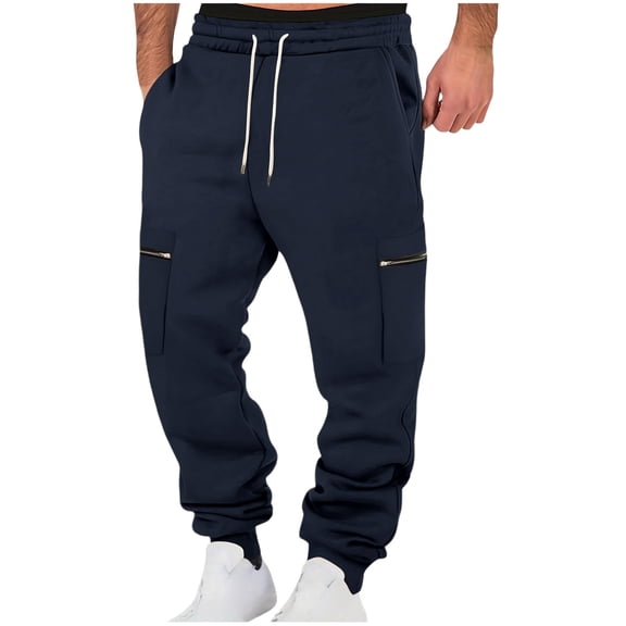 Qgtaibl Mens Lightweight Sweatpants Drawstring Stretch Waist Athletic Pants Thin Fleece Lined Elastic Bottom Joggers with Pockets (Navy S)