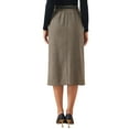 thumbnail image 3 of INSPIRE CHIC Midi Pencil Skirt for Women Fall Winter High Waisted Slit Office Work Skirts with Belt XS Brown, 3 of 5