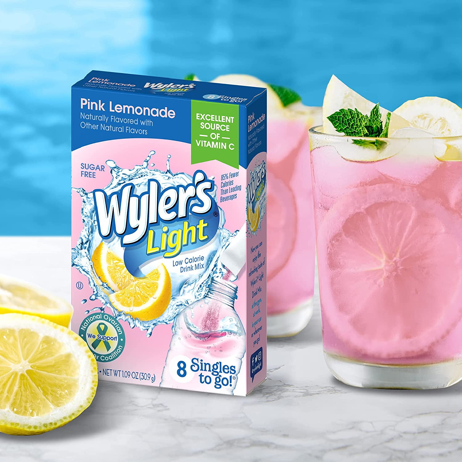 Wylers Light Singles To Go Powder Packets, Water Drink Mix, Pink Lemonade, 96 Single Servings (Pack of 12)