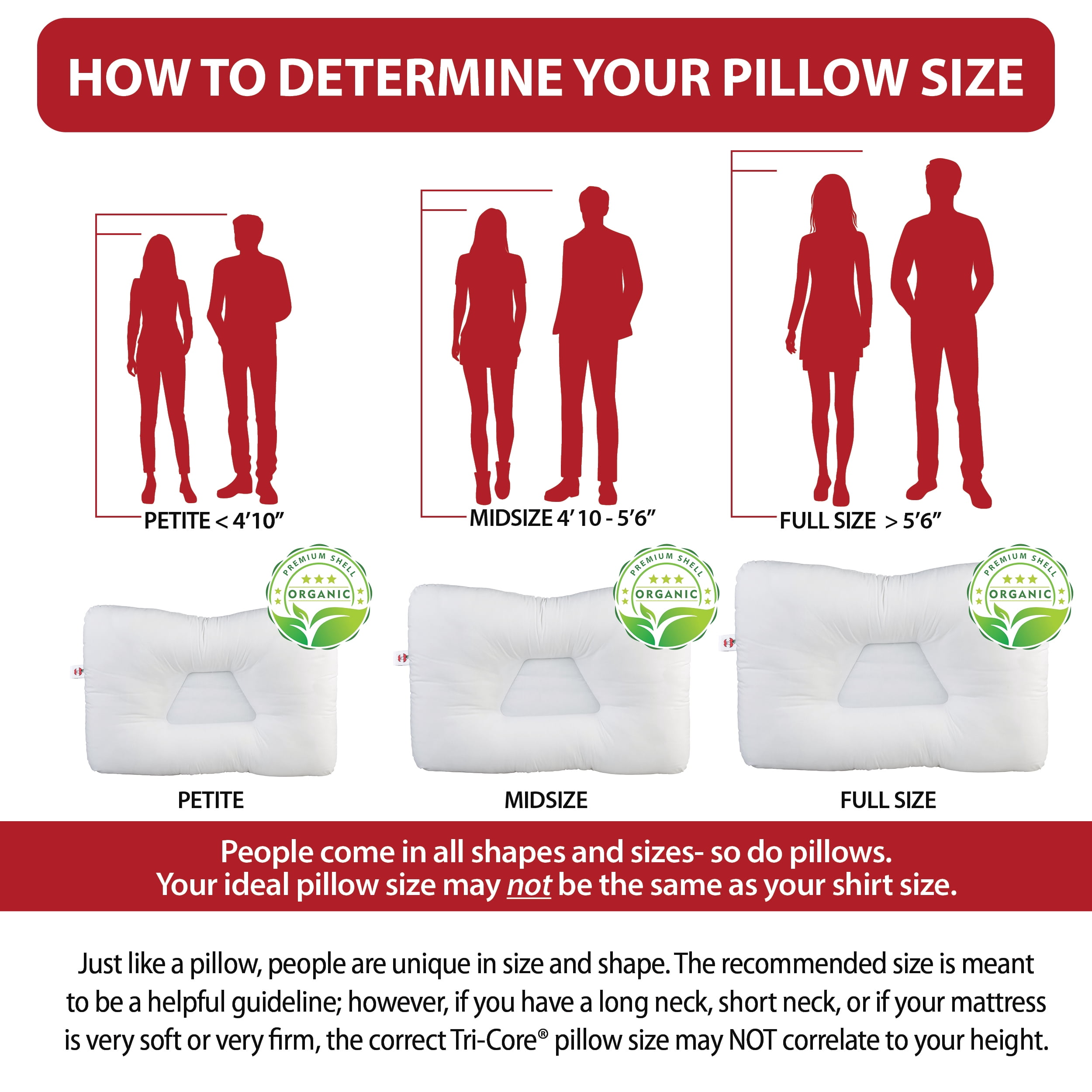 Core Products Tri-Core Natural Cervical Support Pillow for Neck Pain, with 100% Premium Organic Cotton Shell, Petite, Gentle