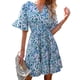 thumbnail image 1 of Vestido cruzado con cuello en V y manga corta con volantes para mujer, vestido informal con cinturón y estampado floral para citas, flor azul S, 1 of 6
