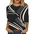 thumbnail image 1 of IROINID Deals Womens Plus Size Tops Spring Printed Mid-length Sleeves Round Neck Lounge Tee Tops,Black, 1 of 8