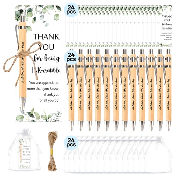 CCOCC 24 Sets Employee Appreciation Gifts Bulk,Office Bamboo Pen with Inspirational Notecards and Mesh Bag,Thank You Gifts for Employees Teacher Staff,Yellow