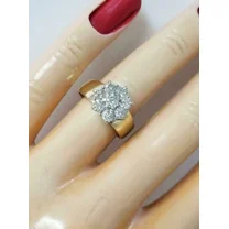 14k Yellow Gold Plated 1.00 Ct Round Cut Diamond Cluster Engagement Ring for Women, Sparkling Diamond Accent Cluster, Elegant Gift for Her