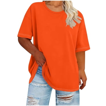 Plus Size Summer Tops Short Sleeve Round Neck Tunic Plain Casual T Shirts Comfy Oversized Loose Fit Cotton T-Shirts Summer Tops for Women 2026