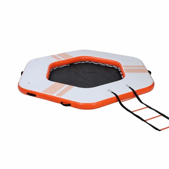 8.5x8.5 FT Inflatable Floating Dock Platform, Non-Slip Water Island Raft with Detachable Ladder and Carry Bag for Lake Ocean, White and Orange