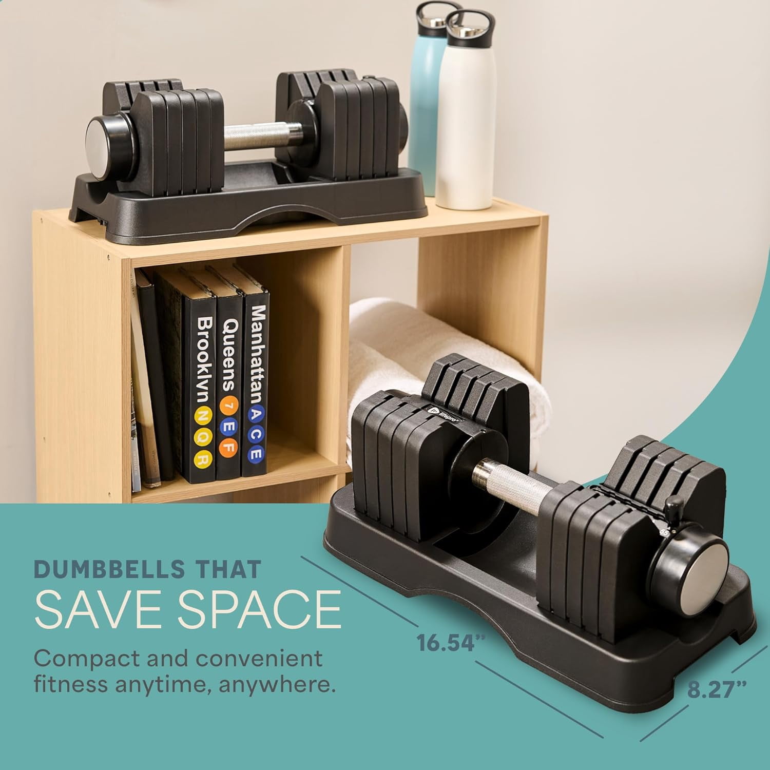LifePro Adjustable Dumbbells Set – 5in1, 55lb Each Quick Adjust Hand Weights with Rack for Home Gym & Strength Training - Black