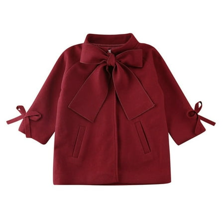 

Girls Runic Toddler Girls Winter Long Sleeve Warm Woollen Coat Jacket Solid Color Bow Tie For Babys Clothes Girls Coat with Hood