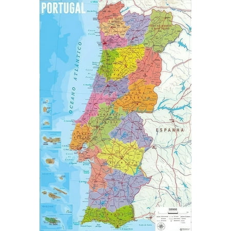 Map Of Portugal - Poster (Portugese Language Version) (Size: 24" x 36")