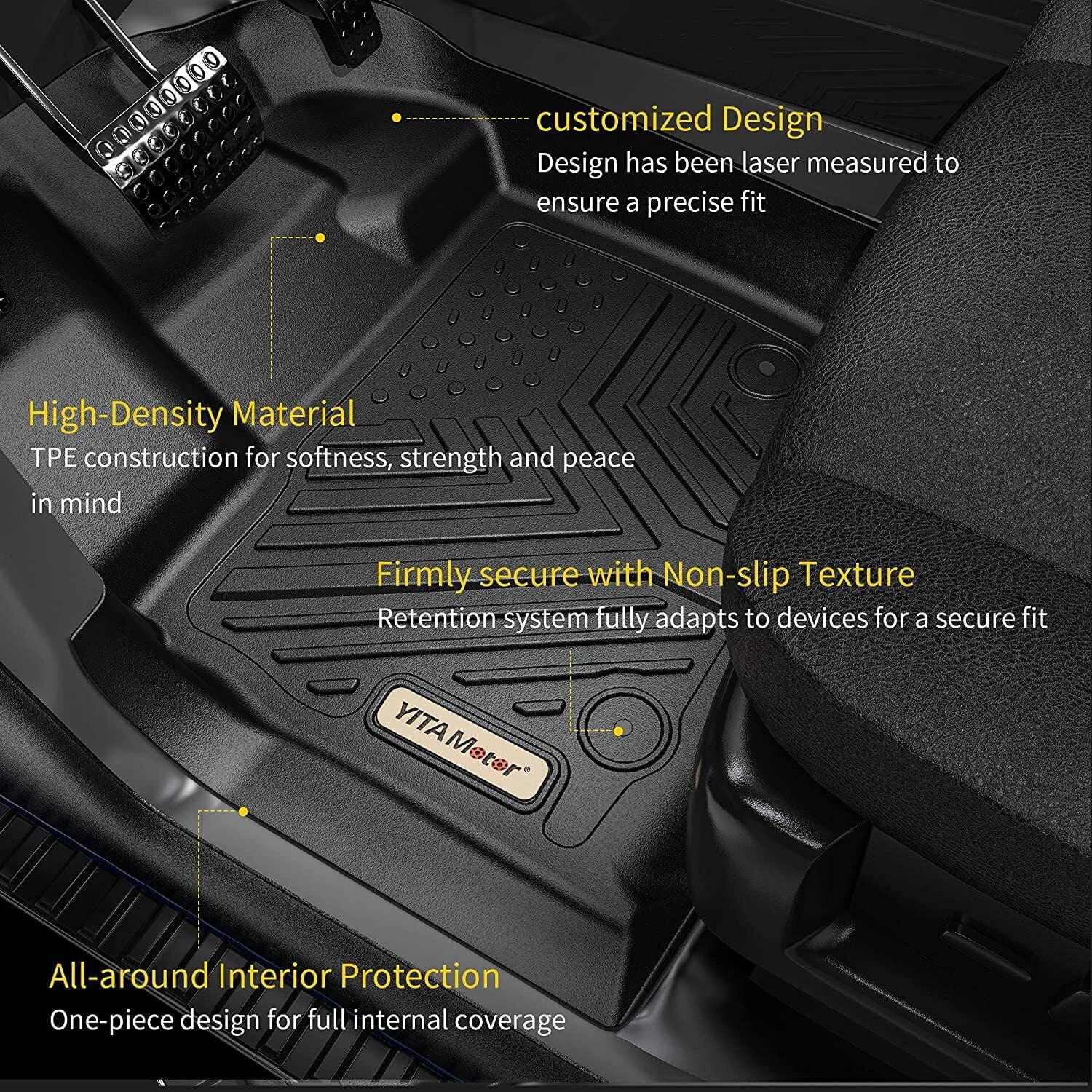 RVNI Floor Mats Liners for 2014-2020 Nissan Pathfinder Infiniti QX60 Set Black TPE Rubber