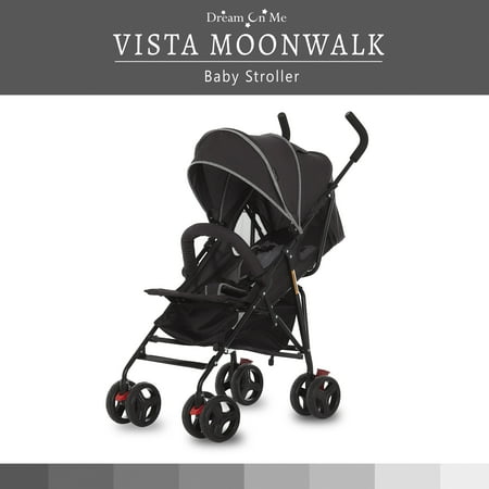 Dream On Me Vista Moonwalk Stroller | Lightweight Infant Stroller with Compact Fold | Multi-Position Recline | Canopy with Sun Visor | Perfect for Traveling and Theme Parks, Black