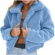 thumbnail image 2 of Abrigo informal de manga larga sin capucha para mujer, chaqueta de lana artificial cálida con cremallera, abrigo de invierno, 2 of 7