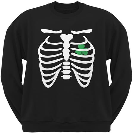 St. Patrick's Day - Shamrock Heart Skeleton Black Adult Sweatshirt