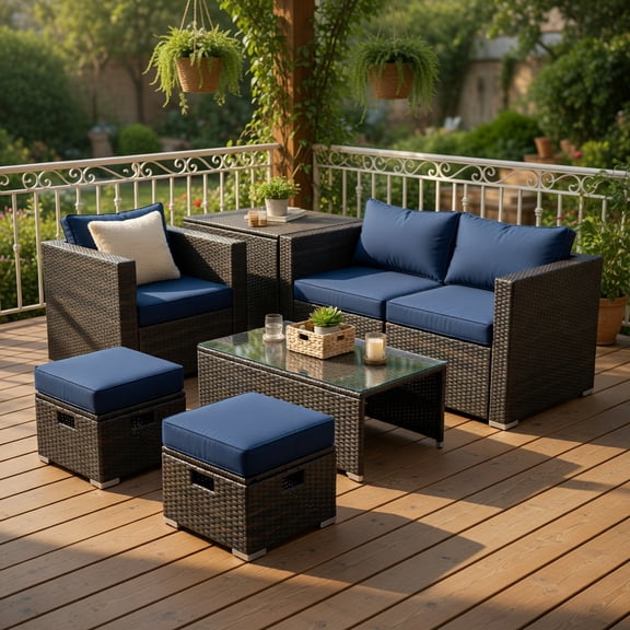 Topcobe 8-Piece Outdoor Wicker Furniture Set with Storage Box, Modern Patio Furniture Set