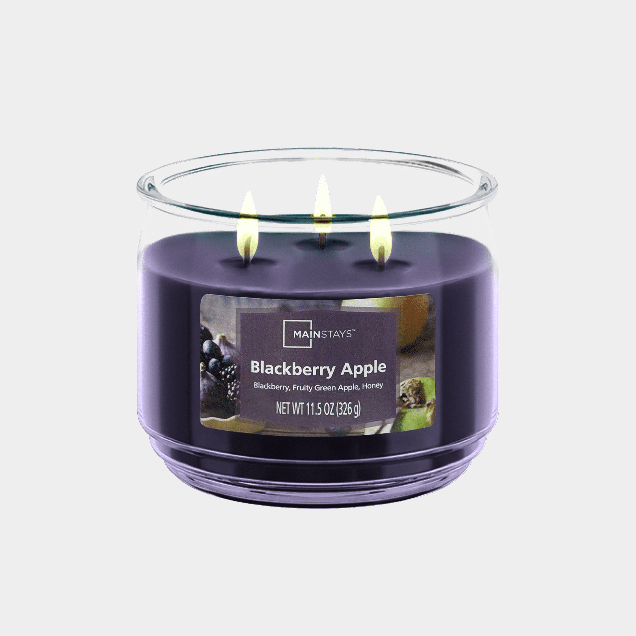 (4 pack) Mainstays Blackberry Apple 3-Wick Scented Glass Jar Candle, 11.5 oz