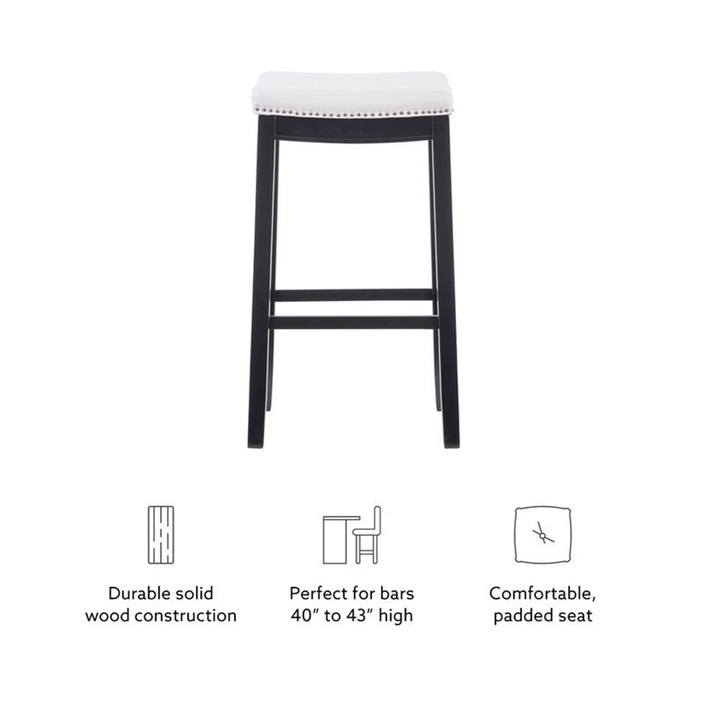 Linon Claridge Backless Wood Bar Stool, 32.5" Seat Height, Black Finish with White Faux Leather Fabric