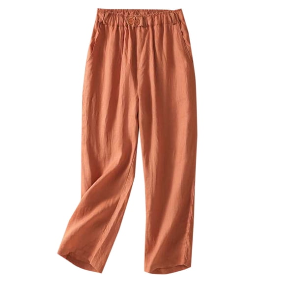 Cameland Women Summer Trousers Solid Color Soft Comfortable Loose Fitting Cotton Linen Pants Casual Versatile Straight Leg Pants