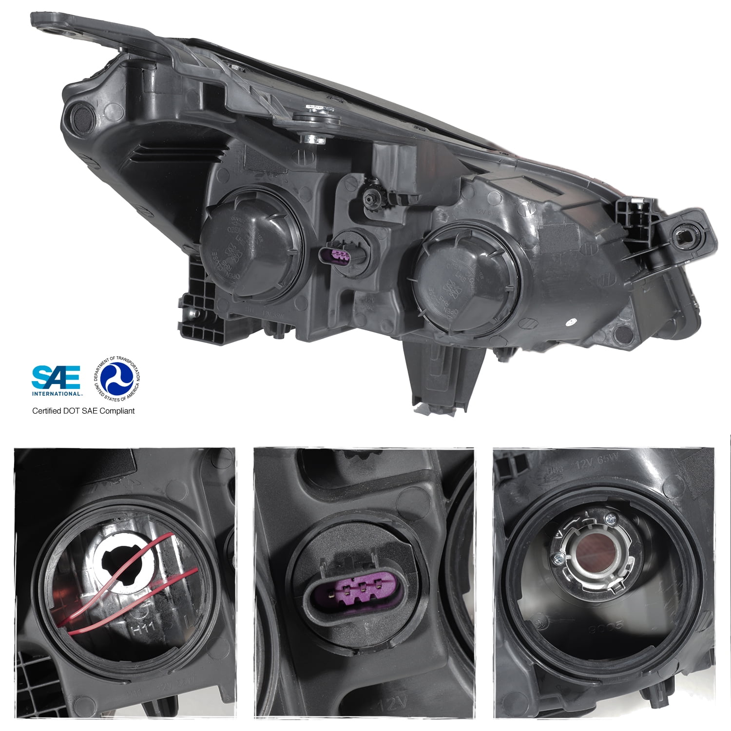 AKKON - Fits 2009 2010 2011 2012 Chevy Traverse Black Bezel Headlights Headlamps Direct Replacement