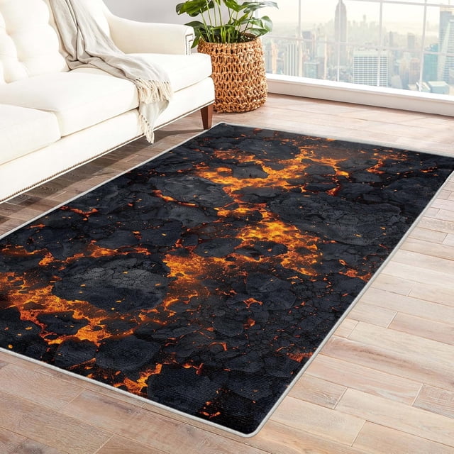 Lava Rugs for Kids - Lava Rug & Home Decor, Volcano Rugs for Entryway, Washable Rugs, 2x3 Area Rug, Non Slip Small Indoor Door Mat, Kids Carpet & Room Decorations
