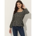 thumbnail image 2 of Blusa Floral De Manga Larga Con Cuello Cuadrado Y Peplum Para Mujer Con Cinturón Negro flores XS Allegra K, 2 of 5
