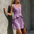 thumbnail image 6 of Mifsaly 2 Piece Linen Set for Women Sleeveless V Neck Button Down Peplum Top and Loose Shorts Lightweight Flowy Casual Vacation Summer Outfits Purple,M, 6 of 7