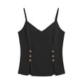 thumbnail image 5 of RQYYD Womens Sleeveless V Neck Spaghetti Strap Tops Casual Side Button Blouses Linen Blend Tee Shirts Clothes, 5 of 7