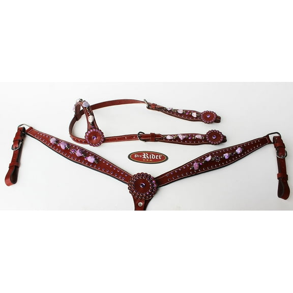 Horse Show Tack Bridle Western Leather Headstall Breast Collar Purple  8302