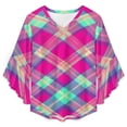 thumbnail image 4 of Colorful Plaid Pattern Women's V-Neck Blouse With 3/4 Ruffled Bell Sleeves Casual Top Ladies Blouses, 4 of 7